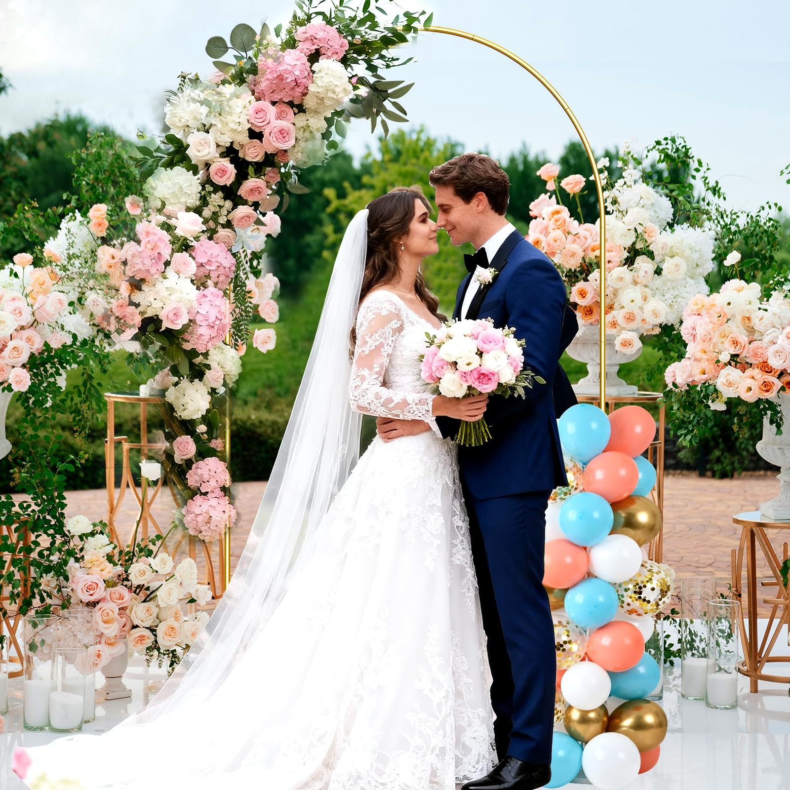 6.6FT Metal Arch Backdrop Stand, Gold Wedding Arch Frame, Balloon Arches Back…