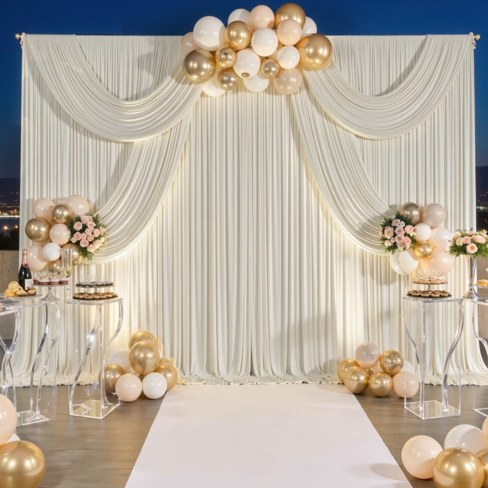 10 ft x 10 ft Free Beige Backdrop Curtain for Parties, 2 Panels 10ft Polyeste…