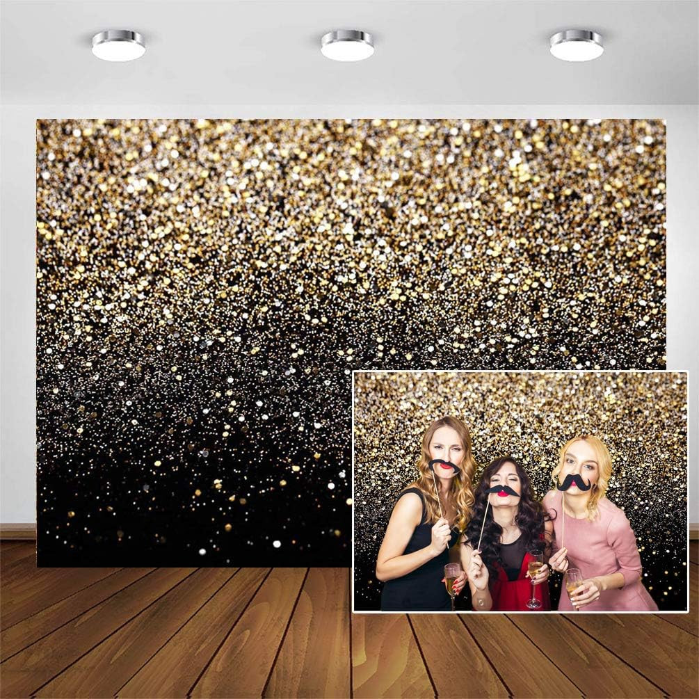 Black and Gold Vinyl Backdrop 12x10ft for Birthdays & Newborn Photography