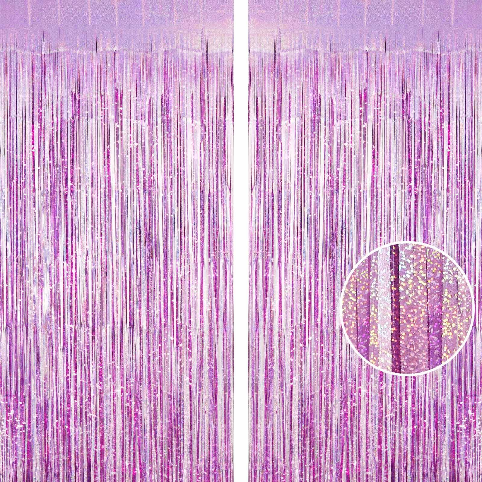 Light Purple Fringe Curtain Backdrop, 2 Pack Tinsel Foil Fringe Curtains Part…