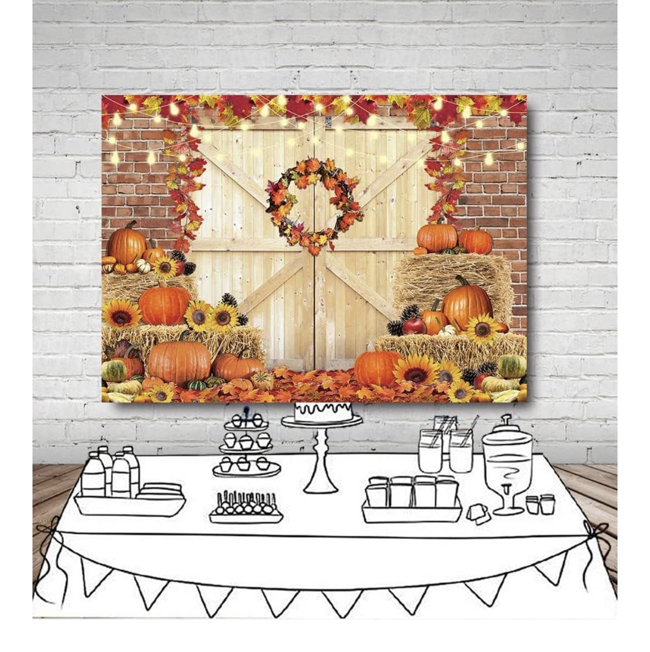 10×7 FT Fall Thanksgiving Autumn Pumpkin Harvest Barn Door Backdrop (T-28)