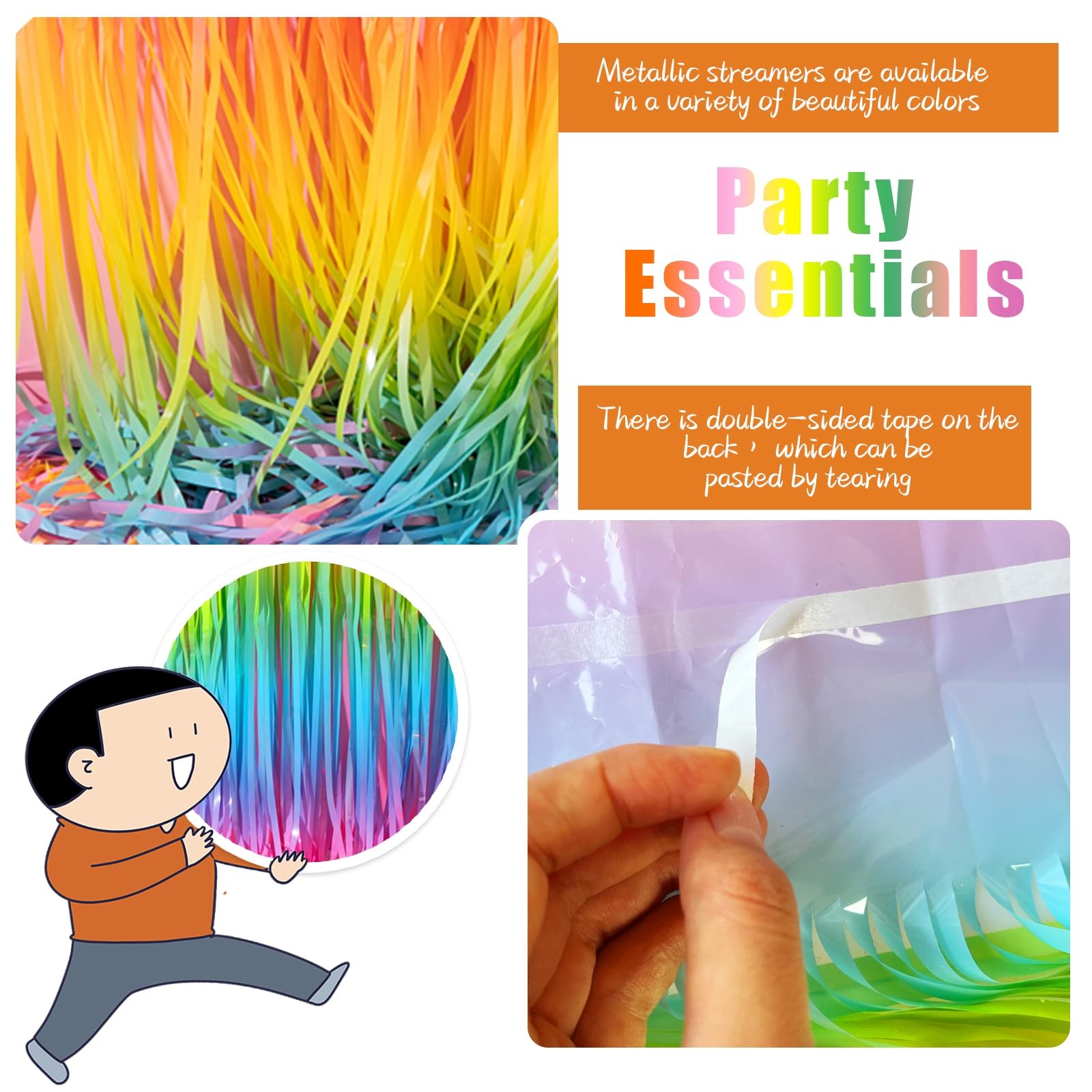 3 Pack Backdrop Pastel Rainbow Foil Fringe Backdrop Curtains Dance Party Deco…