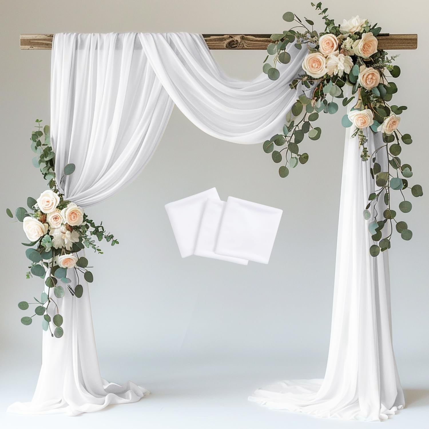 Wedding Arch Draping Fabric 3 Panels 28.7″ x 20FT White Drapes Sheer Fabric B…