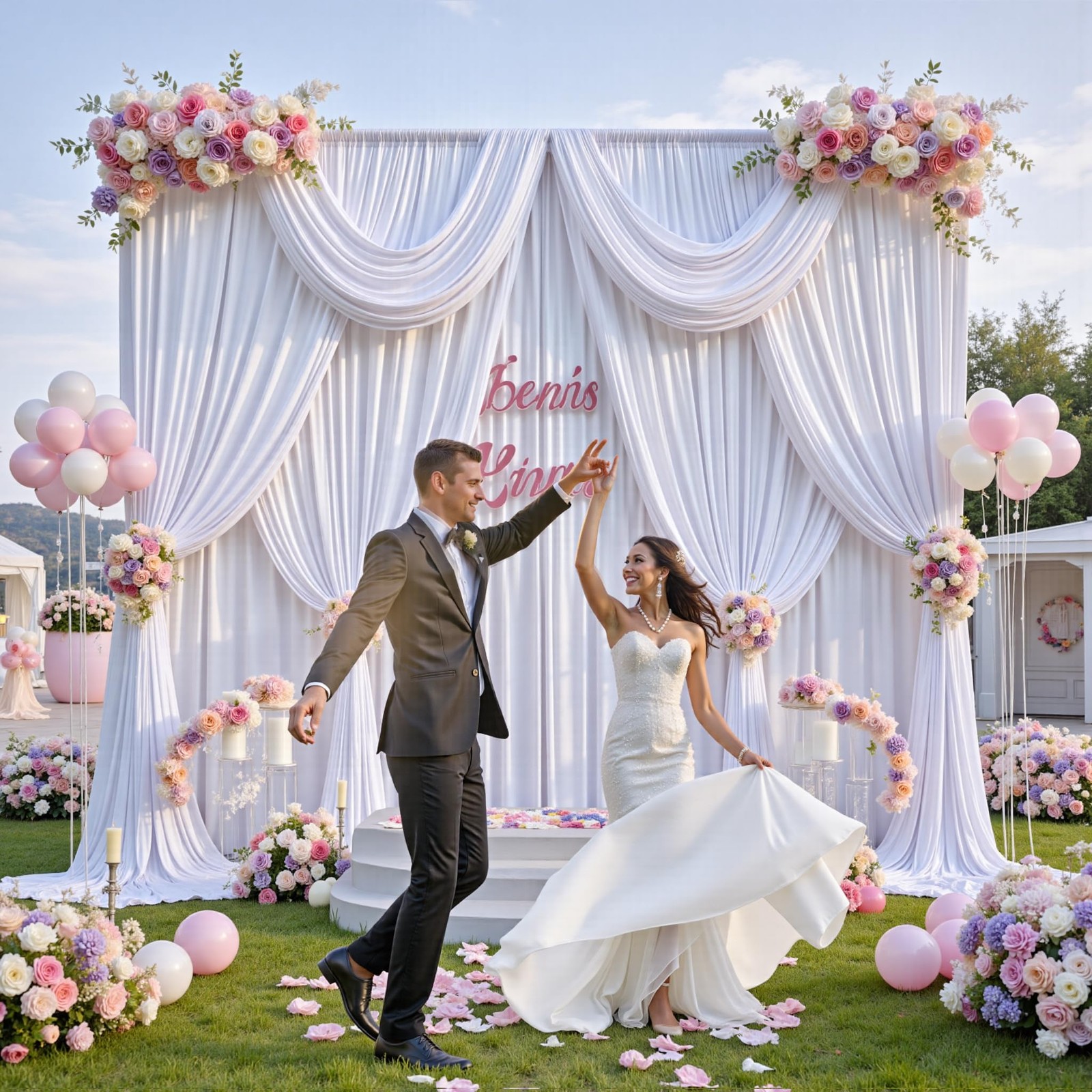 20 ft x 10 ft Wrinkle Free White Backdrop Curtain for Wedding Parties, Polyes…