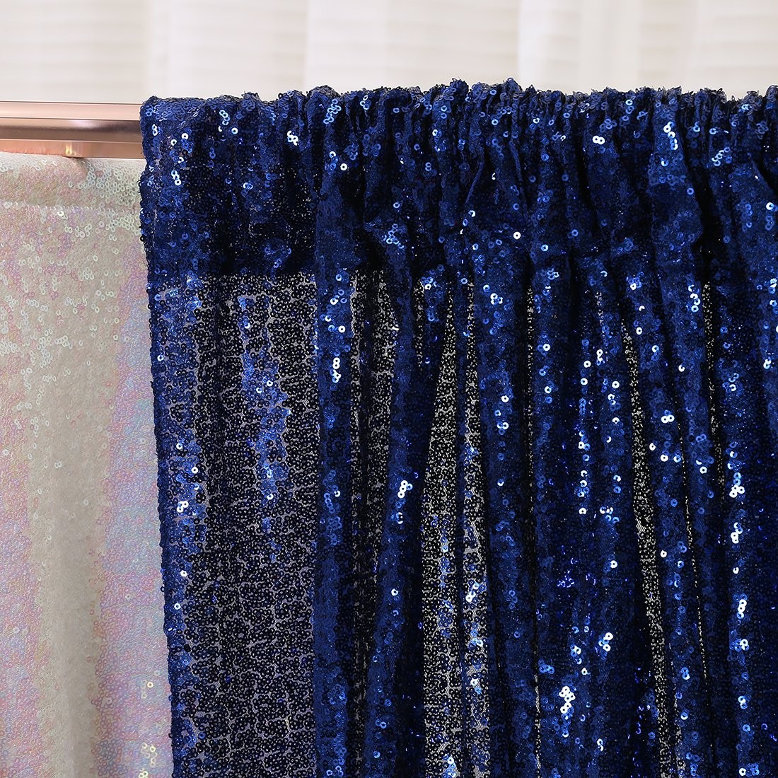 6FT x 8FT Navy Blue Sequin Photography Backdrop Curtain for Party Decoration,…