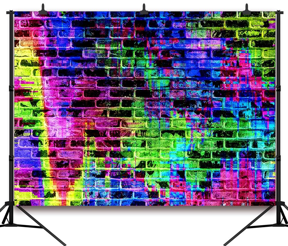 10×8 FT Colorful Brick Wall Backdrop 80s 90s Music Graffiti Brick Wall Themed…