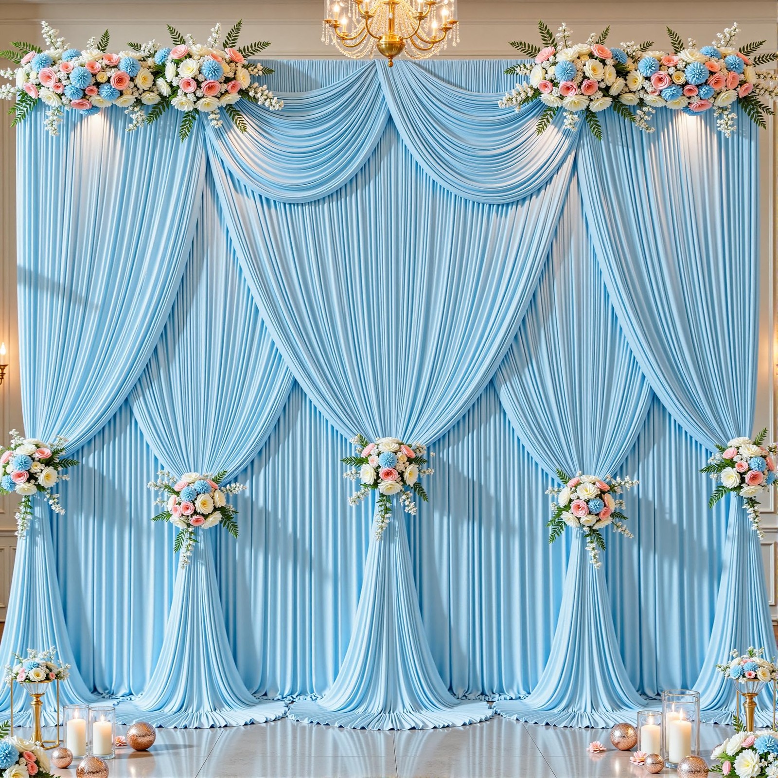 10 Panels Baby Blue Backdrop Curtains – W4′ x H10′(10 panels),