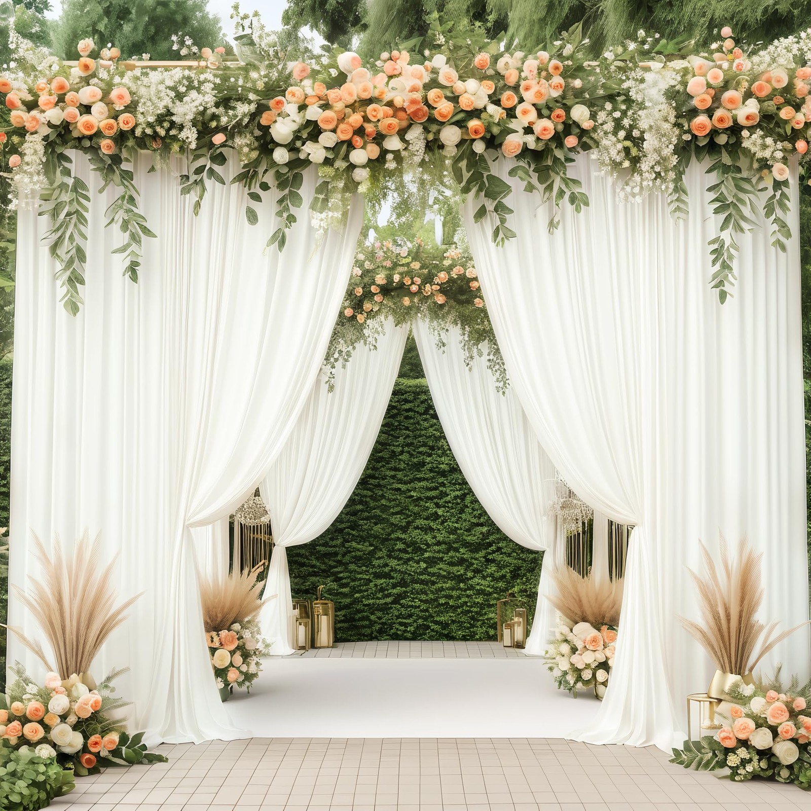 10x10FT Ivory Backdrop Curtains for Parties, Polyester Photo Fabric Curtain B…