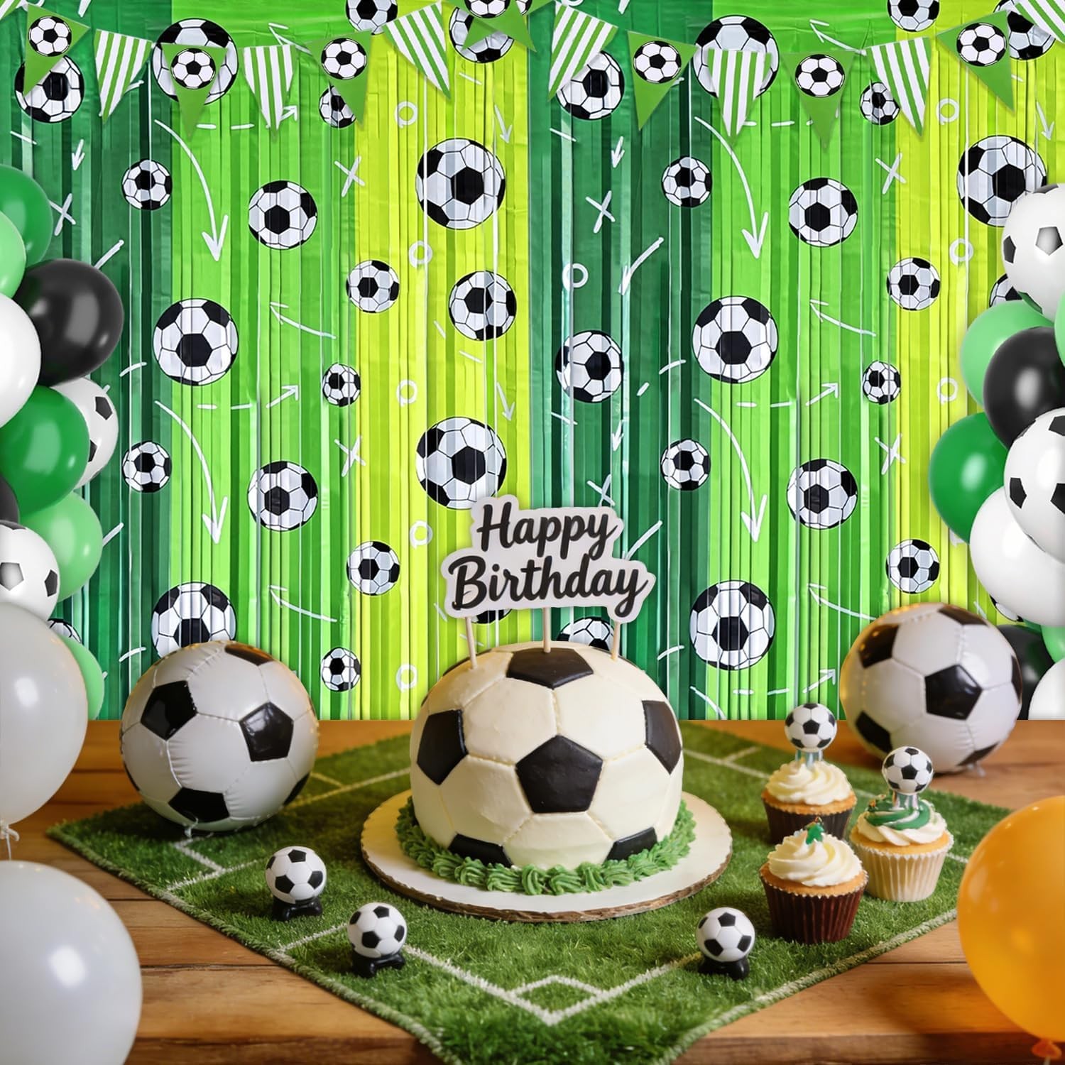 Soccer Foil Fringe Curtains Backdrop Birthday Party Decorations, 2 Pack 3.28 …