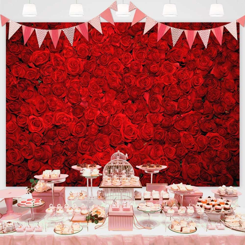 Fabric Red Rose Backdrop Roses Flower Wall Background Valentine’s Day Wedding…