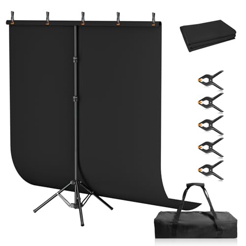 Black Backdrop Kit, 5×7ft Portable Black Photo Background with 5x7ft black