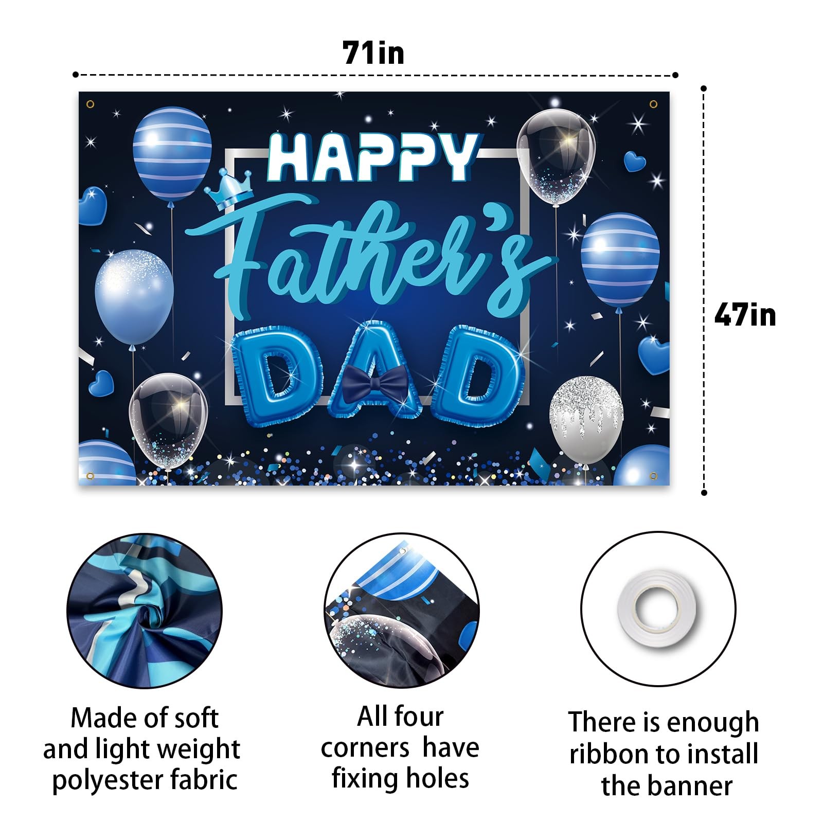 Happy Father’s Day Backdrop Banner -Blue Theme Fathers Day Photo Booth Props