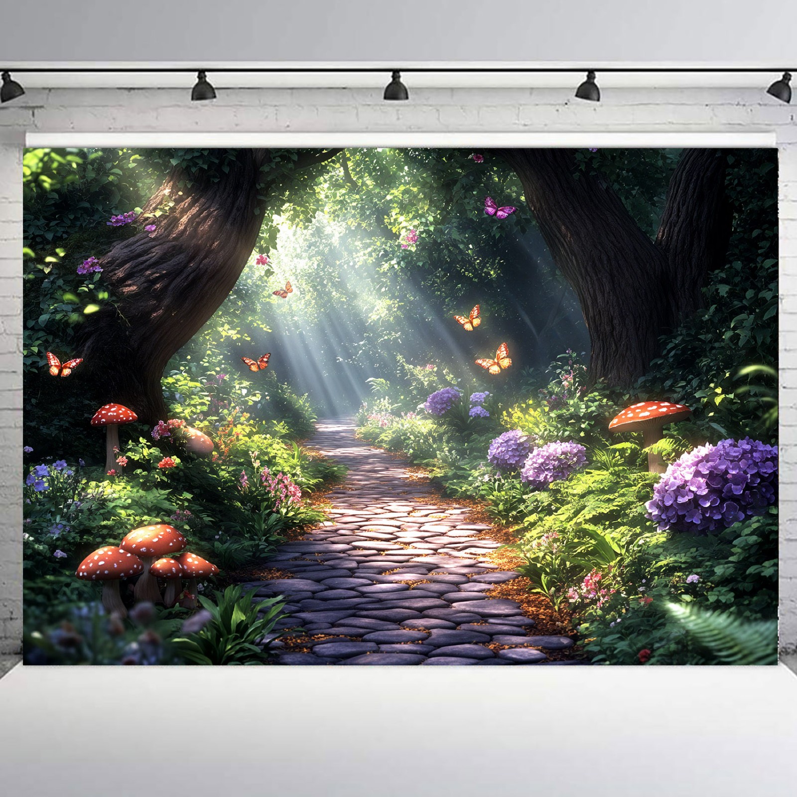 10x8ft Red Mushroom Greenery Enchanted Forest Vinyl Backdrop Photo Background