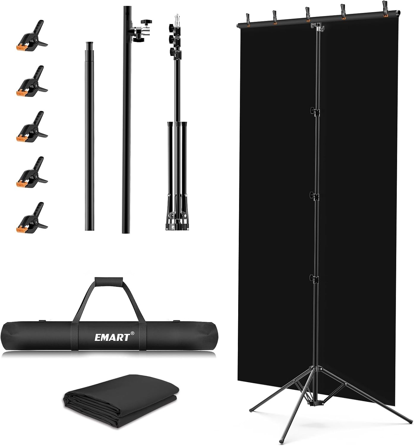 Black Photo Backdrop W/ Stand Kit 6.5x5ft Photography Black Background Screen