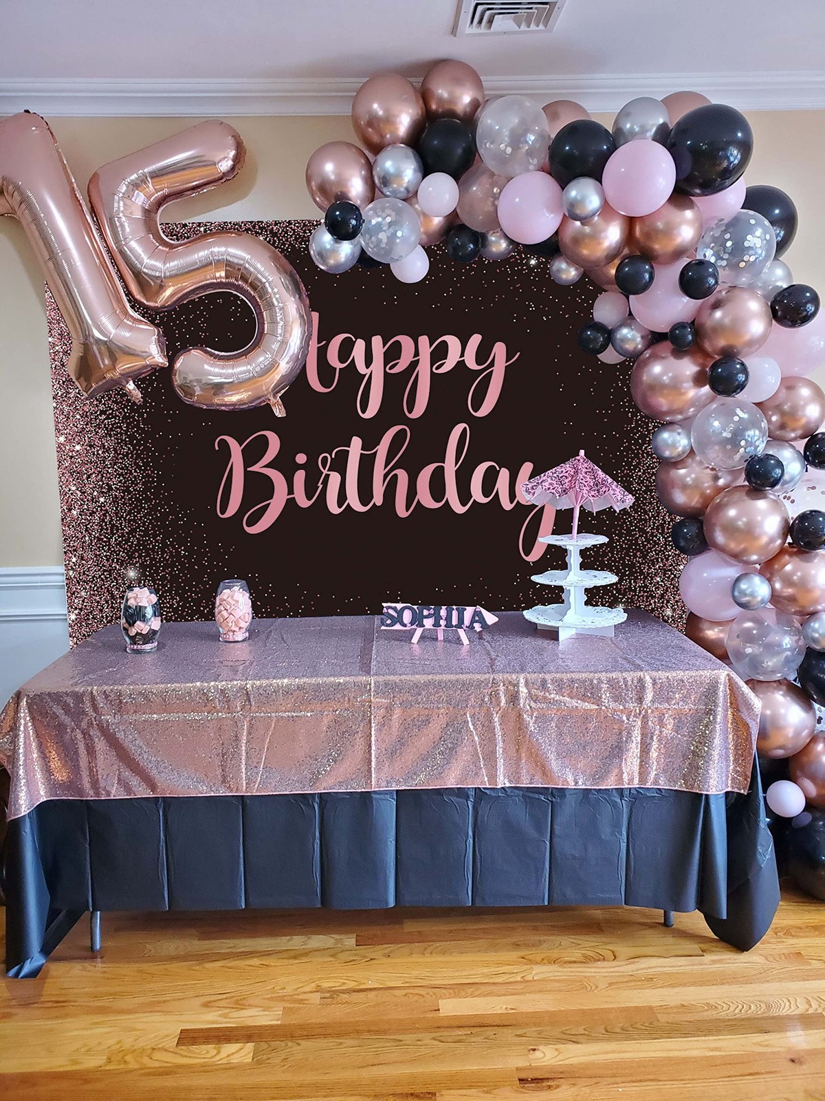 Pink Happy Birthday Backdrop Rose Gold Dot Glitter Sparkle Girl Birthday Phot…