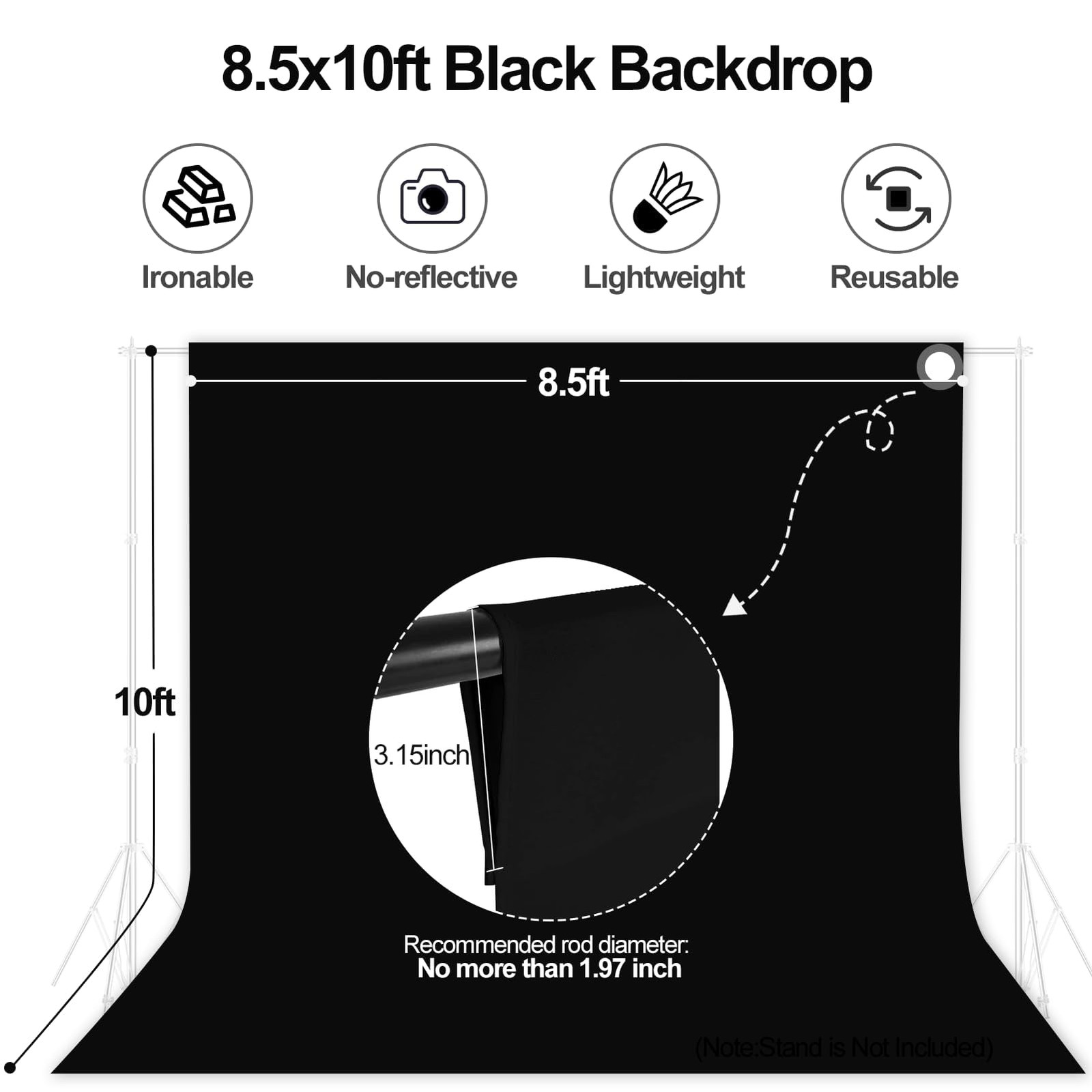 EMART 8.5x10ft Black Photo Backdrop Screen for Photography Large Negros Drape…