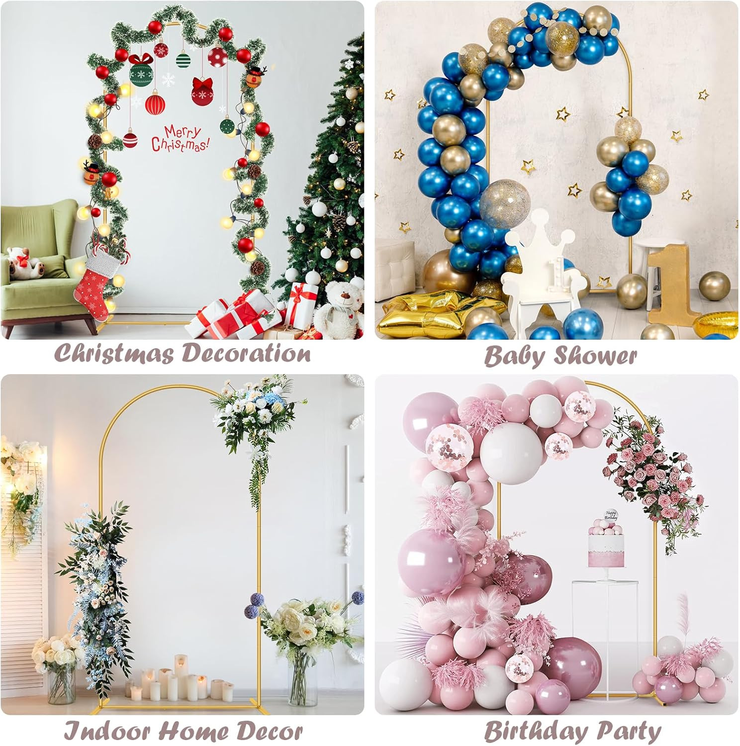 6.6FT Metal Wedding Arch Stand Gold Square Arched Backdrop Frame for Party Cerem
