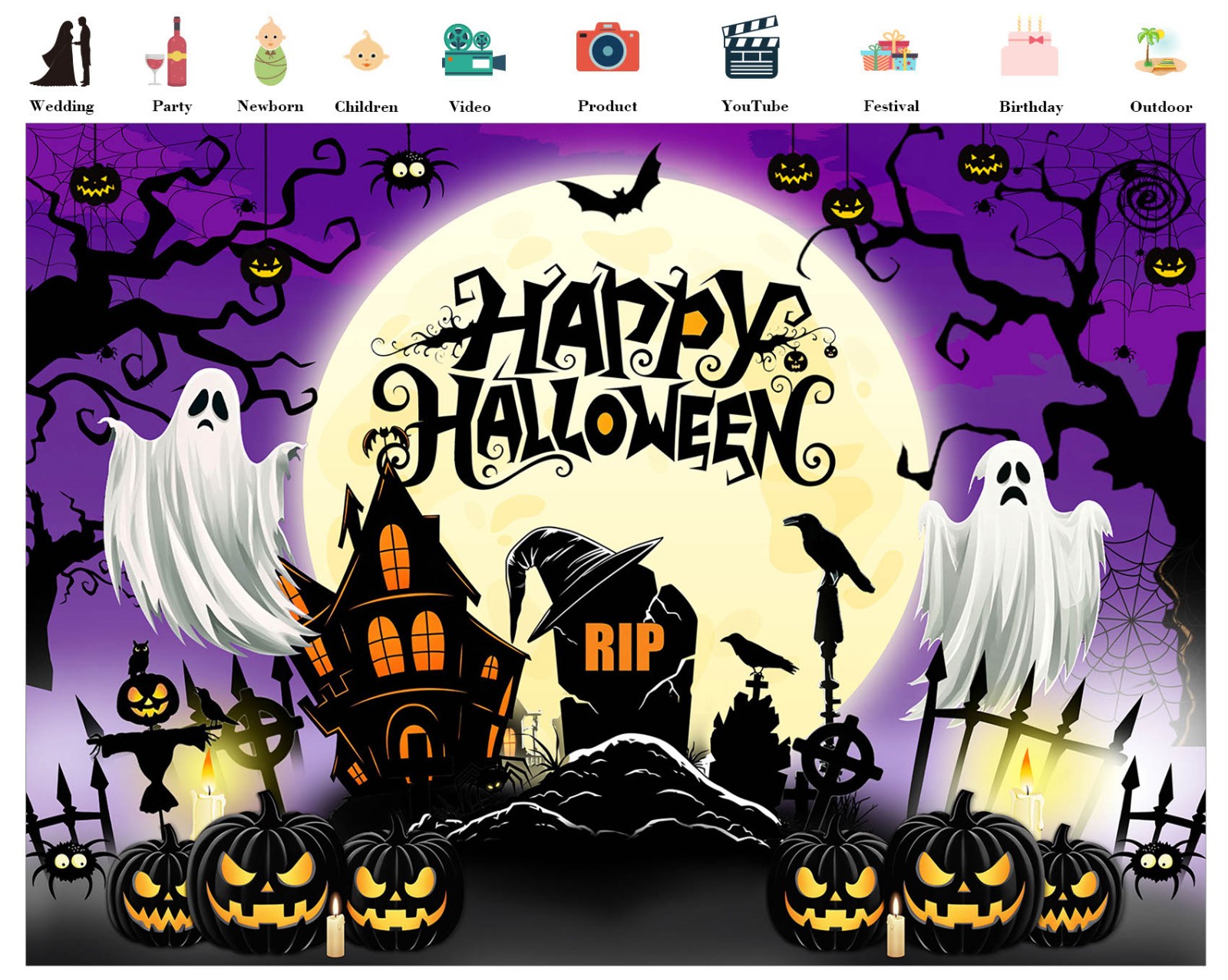 10x8ft Spooky Haunted House Ghost Purple Halloween Background for Photography