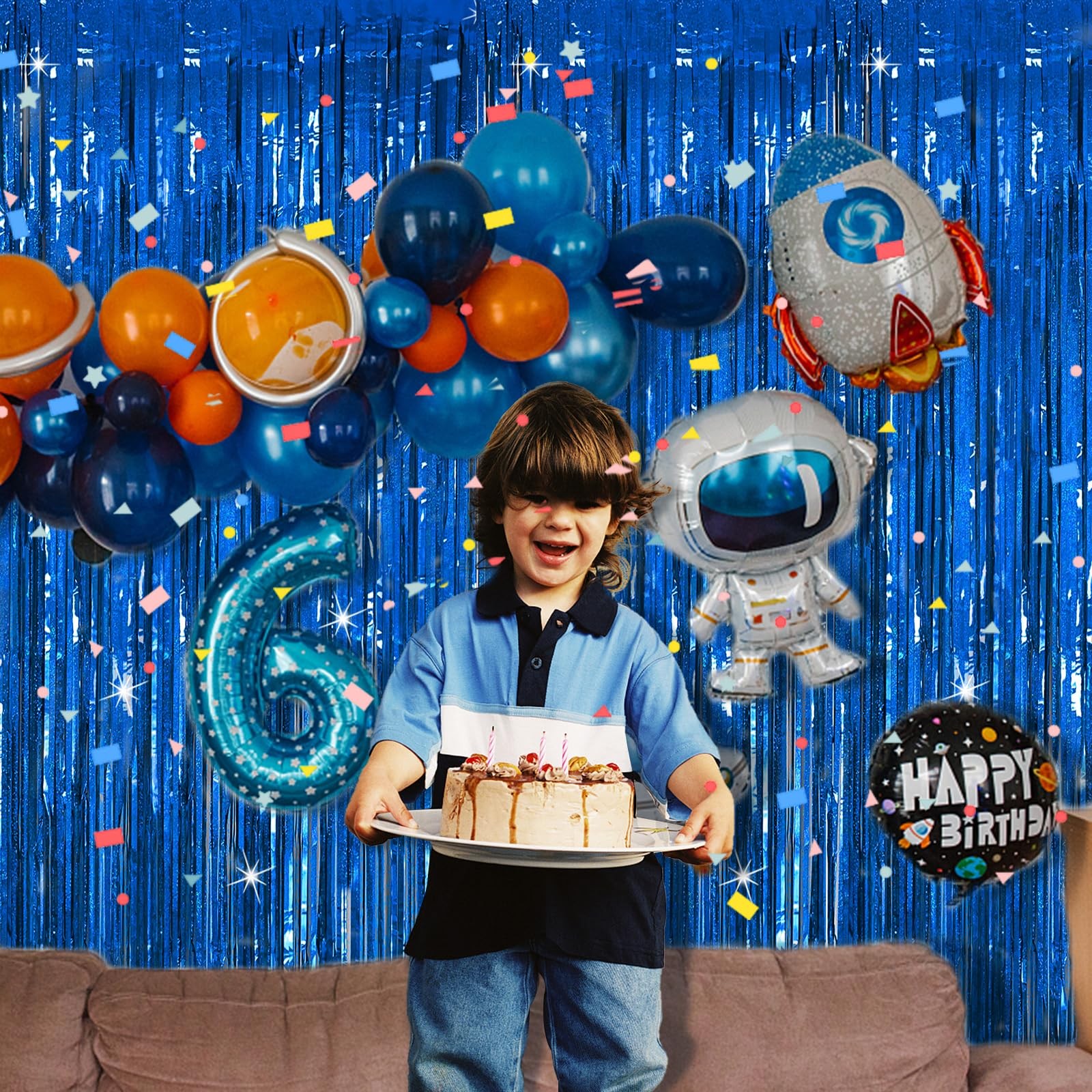 Tinsel Curtain Party Backdrop Blue Birthday Party Decorations 2 Packs Glitter