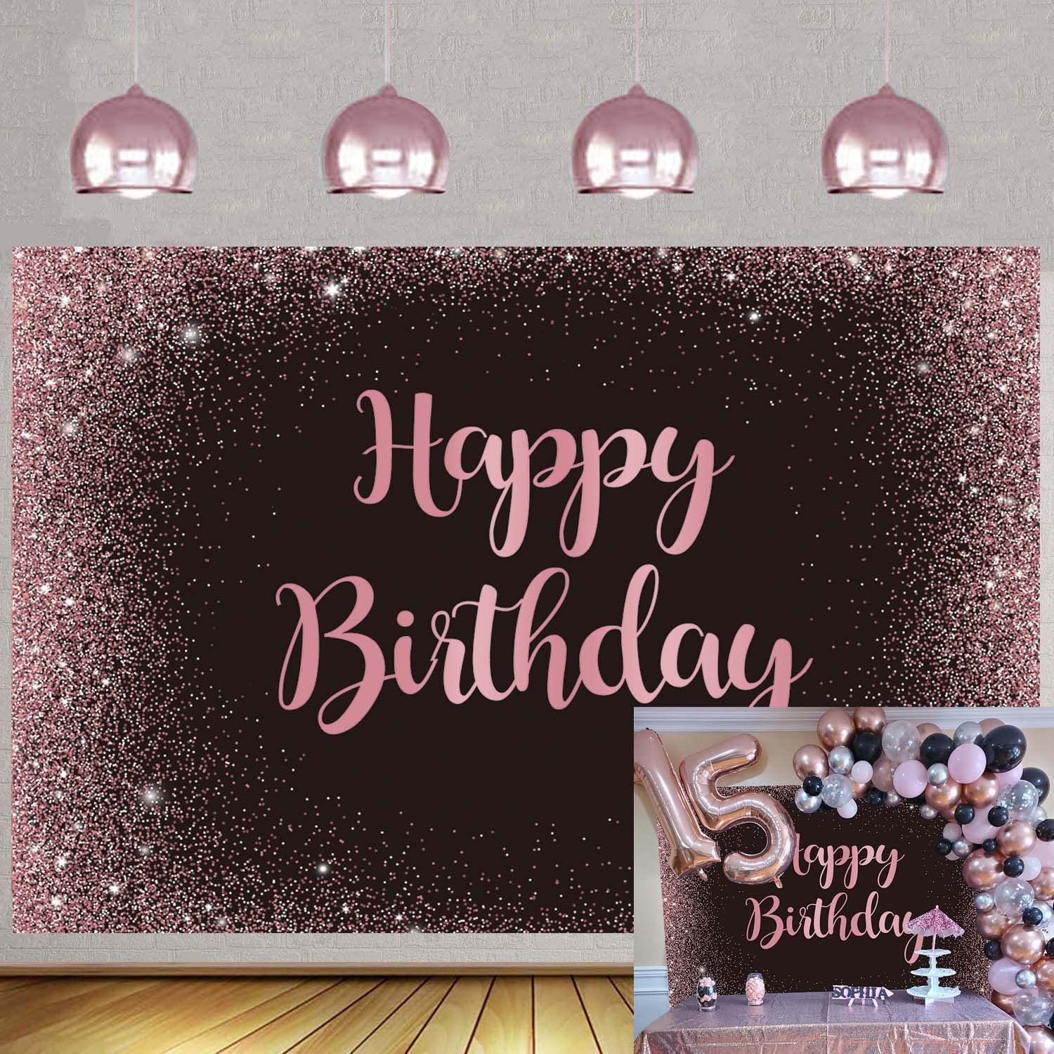 Pink Happy Birthday Backdrop Rose Gold Dot Glitter Sparkle Girl Birthday Phot…