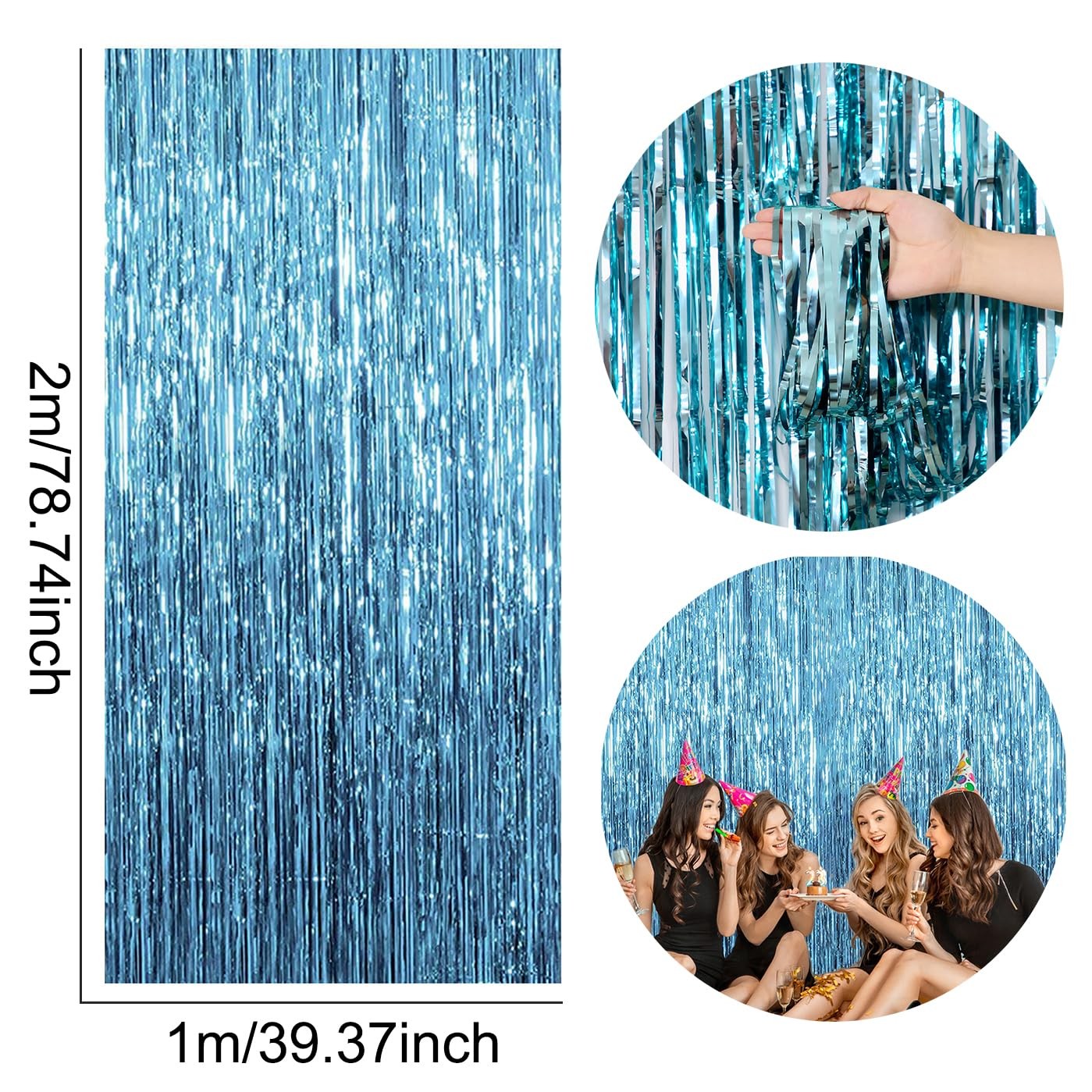 2 Pack Light Blue Foil Fringe Curtain – 3.28 Ft X 6.56 Ft Blue Fringe Backdro…