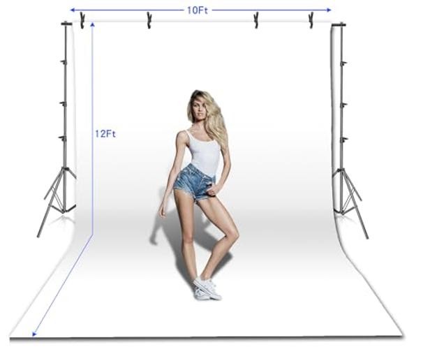 Photo Video Studio 12 x10ft 100% Muslin White Backdrop with 10 x 8.5ft Stand