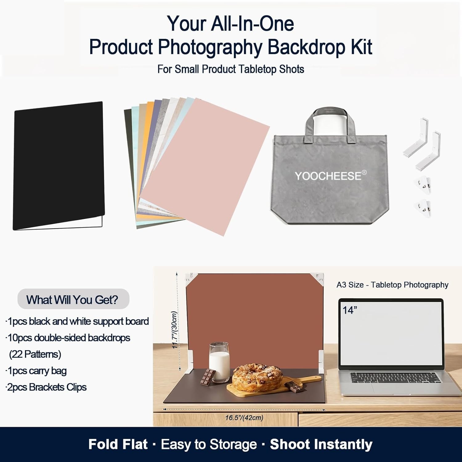 16.5×11.7 in Tabletop Photography Backdrop – Includes 20 Stunning Patterns