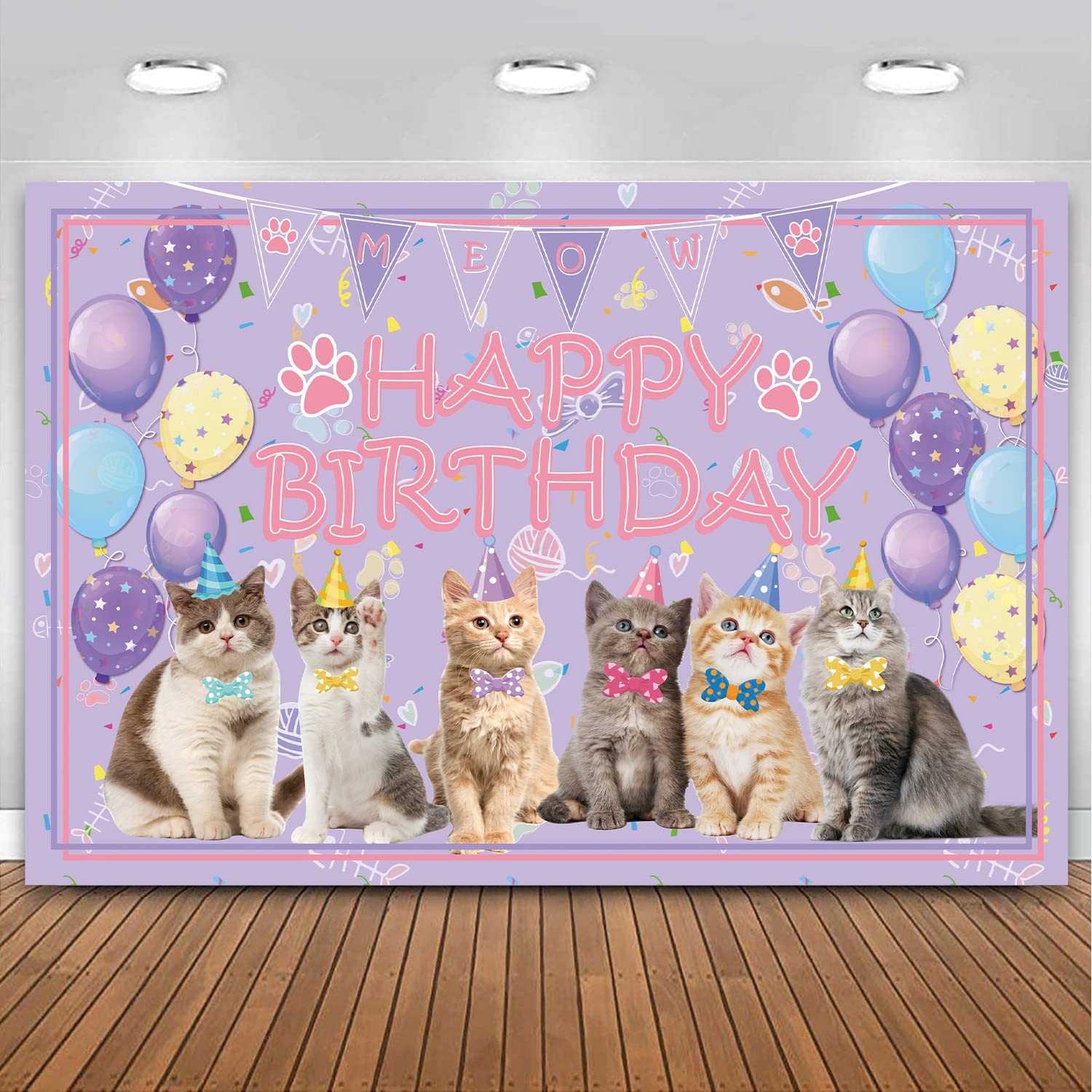 Cat Party Decoration Supplies – Happy Birthday 72 x 47 inches, Pink
