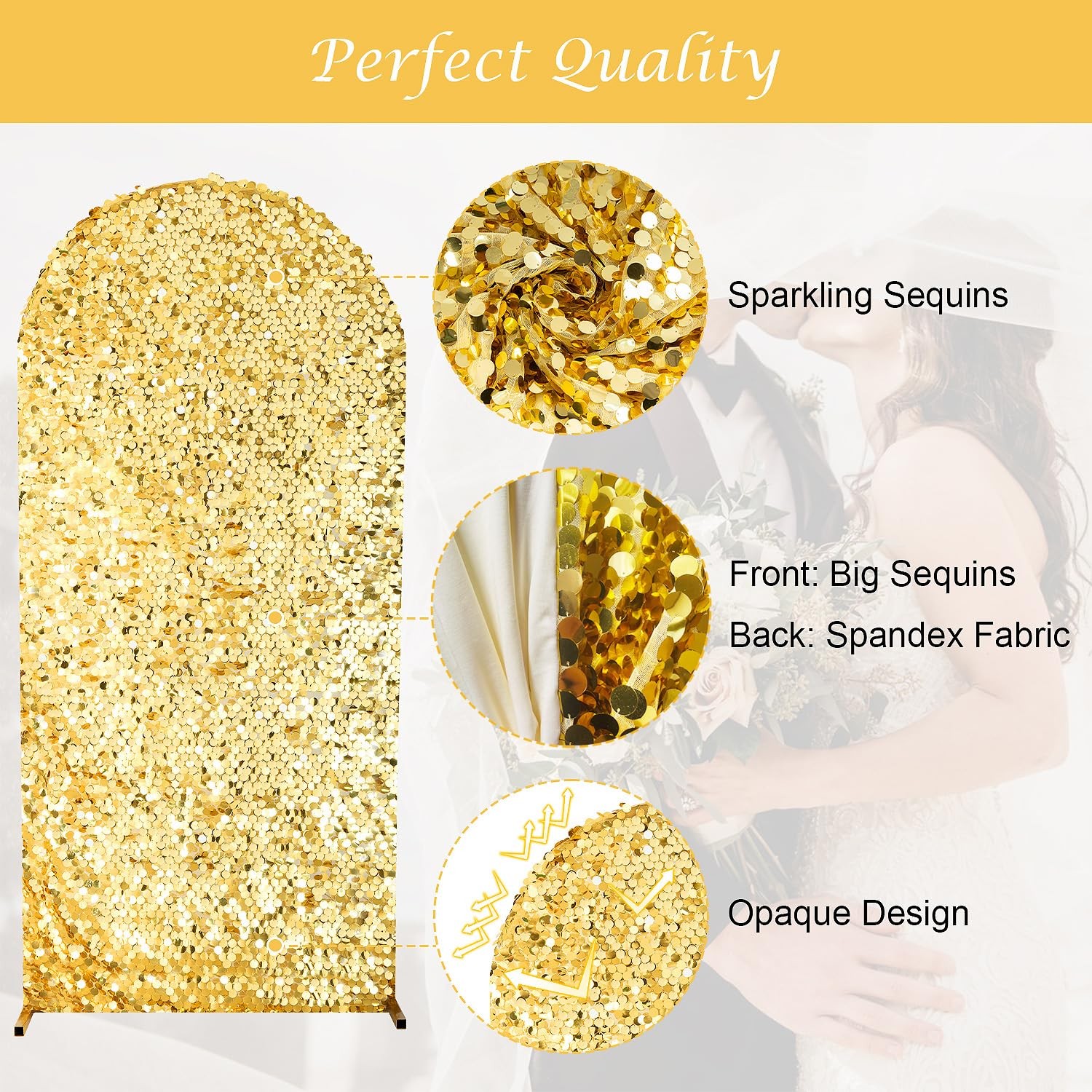 7.2 FT Bling Arch Backdrop Cover, Gold Sequin Wedding Arch Stand Cover, Round…