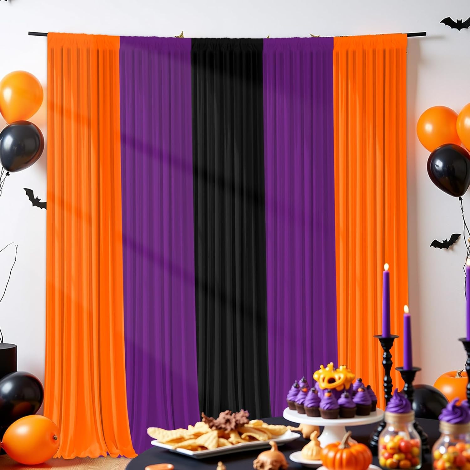 Halloween Backdrop Curtain – 10×7Ft Black Orange Purple Party Background Decor f