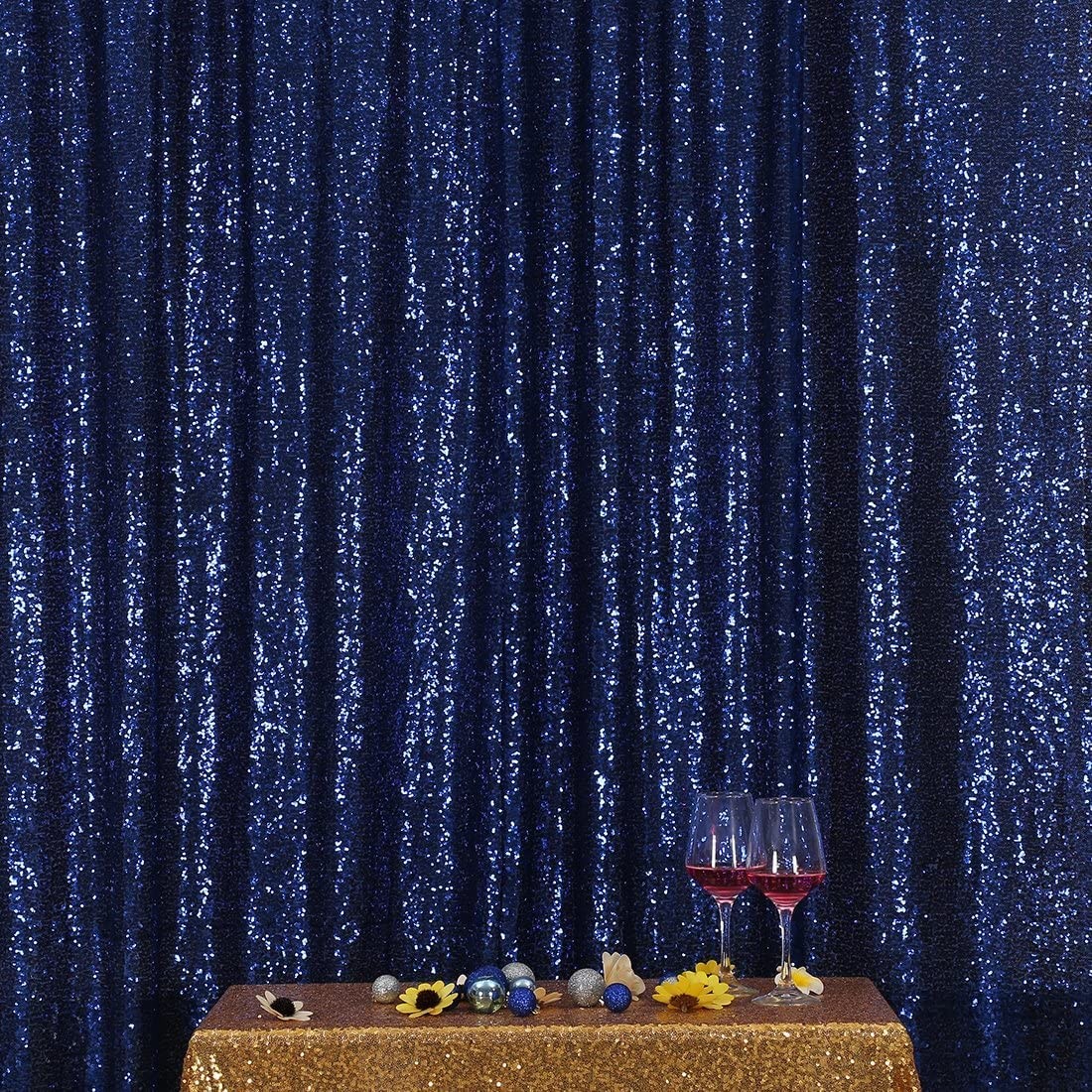 6FT x 8FT Navy Blue Sequin Photography Backdrop Curtain for Party Decoration,…