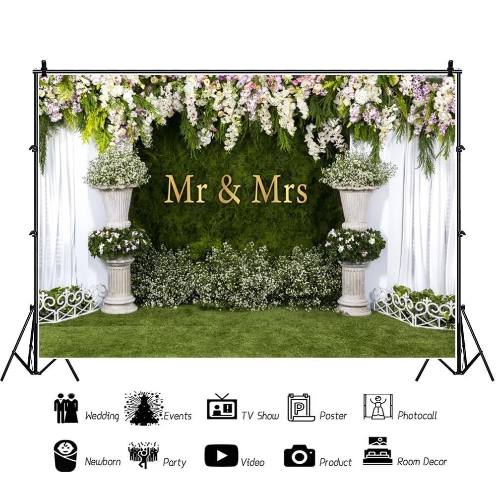 10x8ft Wedding Arch Flower Backdrop Mr To Mrs Engagement Photo Background