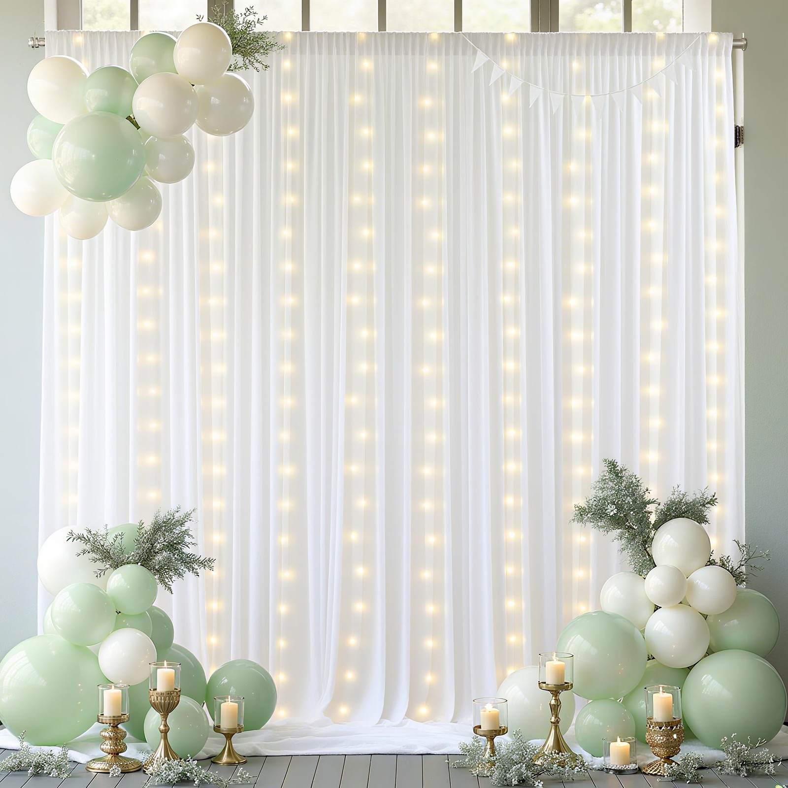 White Backdrop Curtains with Lights 10×10 ft Polyester Photo Background
