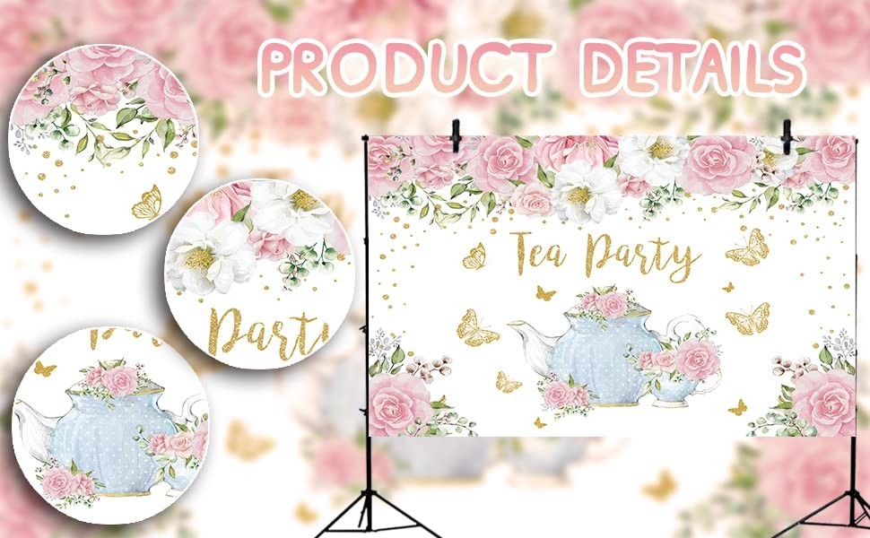 Pink Rose Floral Gold Butterfly Tea Party Backdrop 8x6FT – Spring Princess Wonde