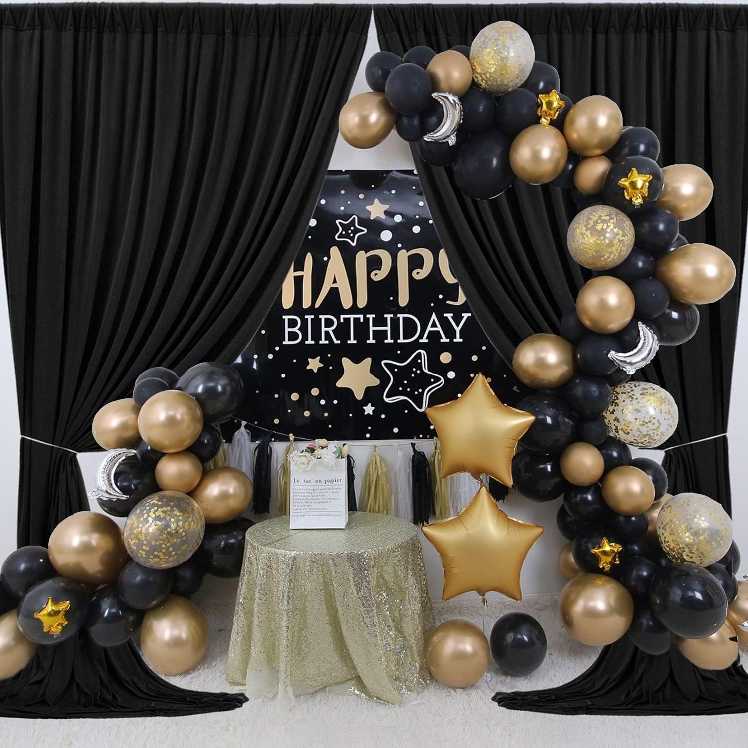 10ft x 7ft Black Backdrop Curtains, Wrinkle Free, Thick Fabric, Photo Drapes