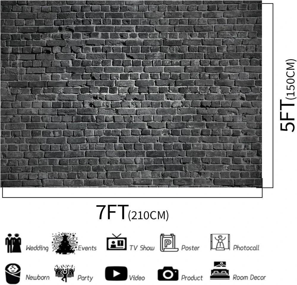 Black Brick Wall Photography Backdrop 7x5Ft Studio Background for Photos Video