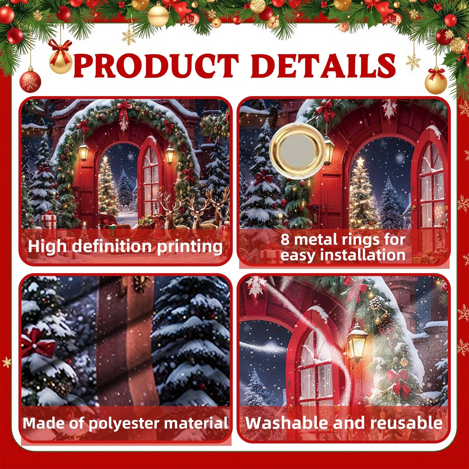 Christmas Backdrop 10x8ft Winter Forest North Pole Xmas Tree Reindeer Snowfla…
