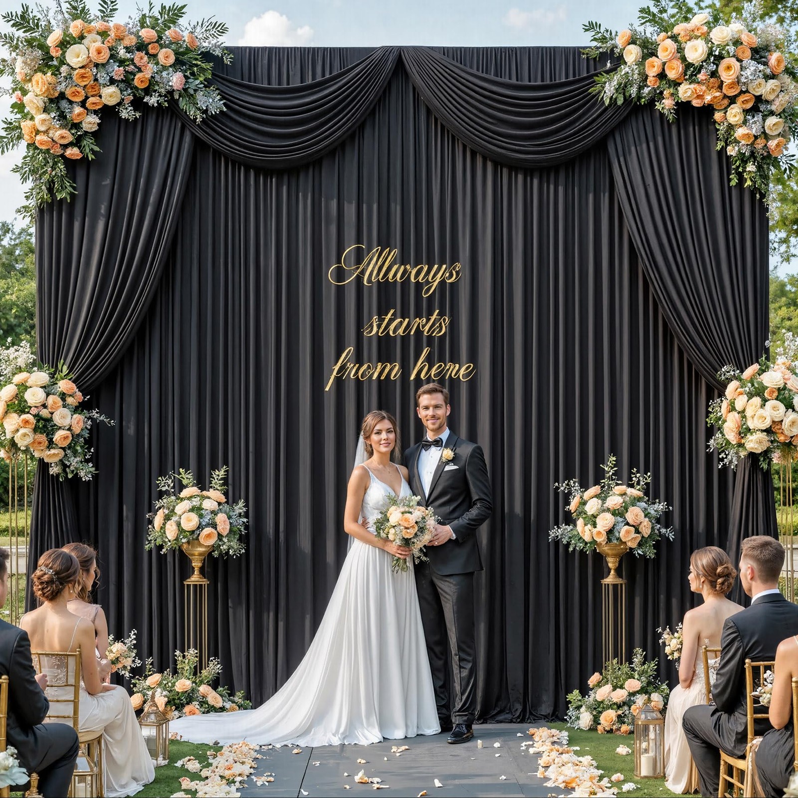 10x12ft Black Backdrop Curtain for Wedding 5ft(W)x12ft(H)_2 Panels,