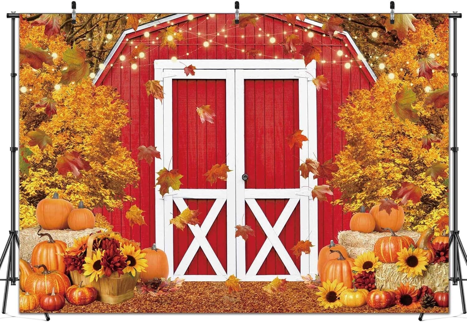 Felortte 12x8ft Polyester Fall Harvest Red Farm Backdrop for Photography Autumn