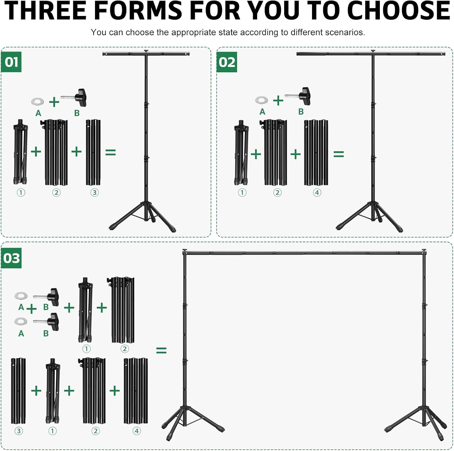 3-in-1 Portable Backdrop Stand Adjustable Background Banner Holder Tripod Metal