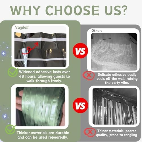 2 Pack Party Decorations, Matte Foil Fringe Curtain Pack of 2 Sage Green