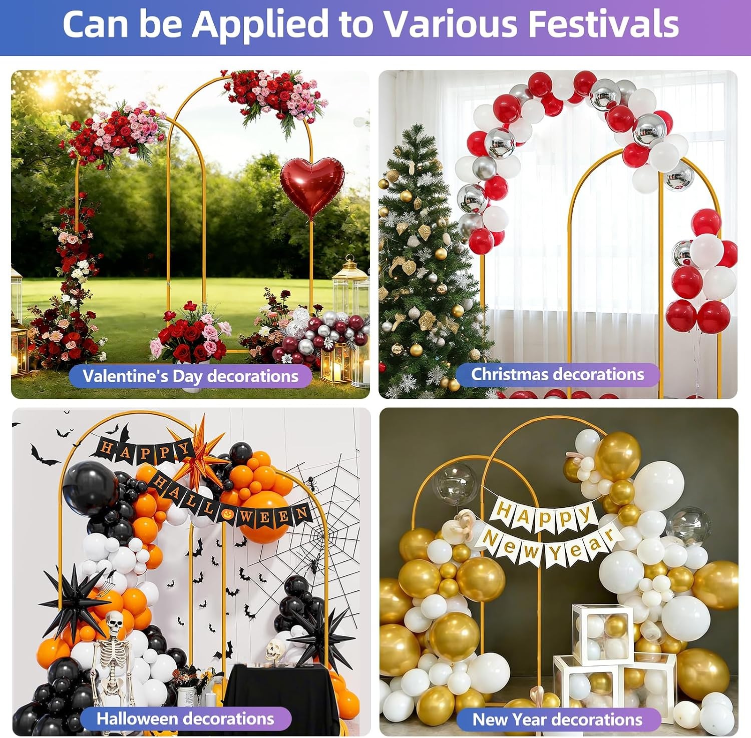 Arch Backdrop Stand Set of 2 7.2ft & 6ft Metal Arch Frame W/ Ground Stakes Party