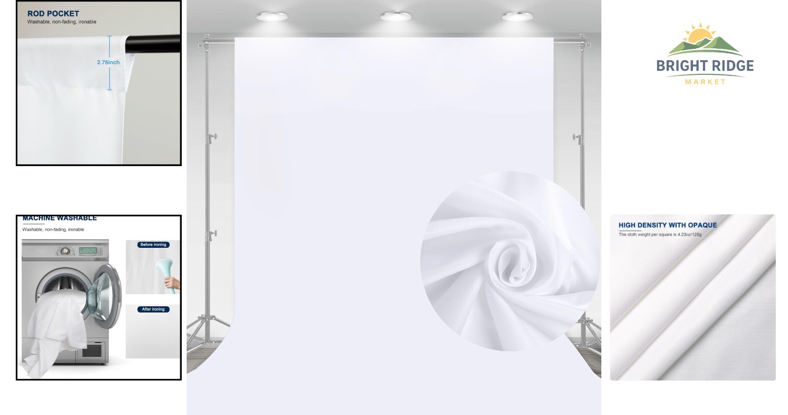 10 x 7 FT White Photography Backdrop, Non-Reflective Fabric for Photoshoots