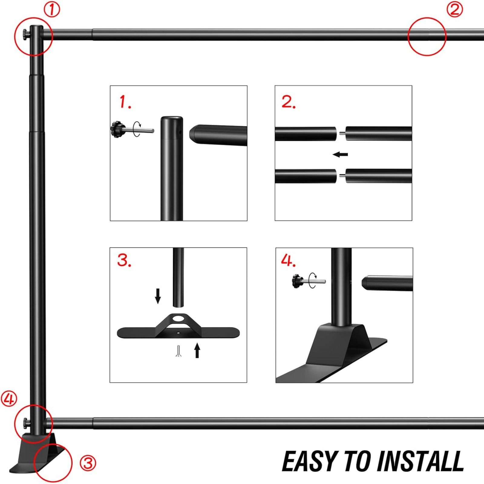 Telescopic Backdrop Stand Background Banner Kit 10×8 ft for Party & Photo Studio