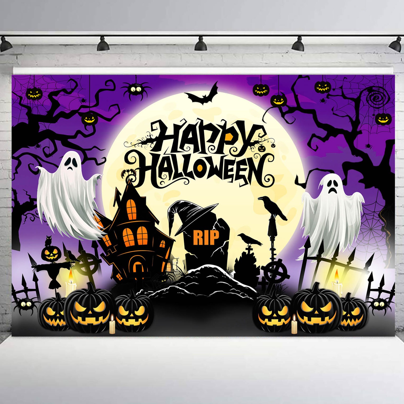 10x8ft Spooky Haunted House Ghost Purple Halloween Background for Photography