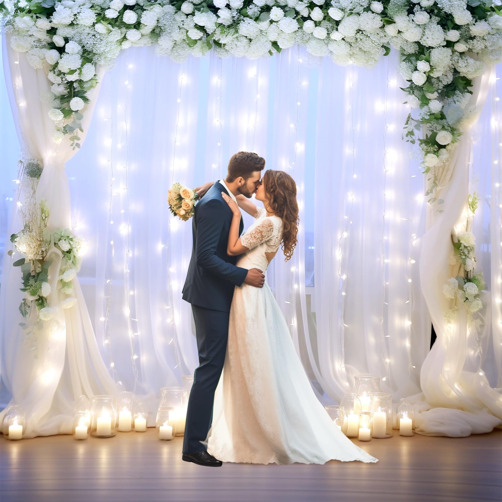 White Tulle Backdrop Curtain with 10 ft X 8 ft(2 Panels 5ft X 8ft),