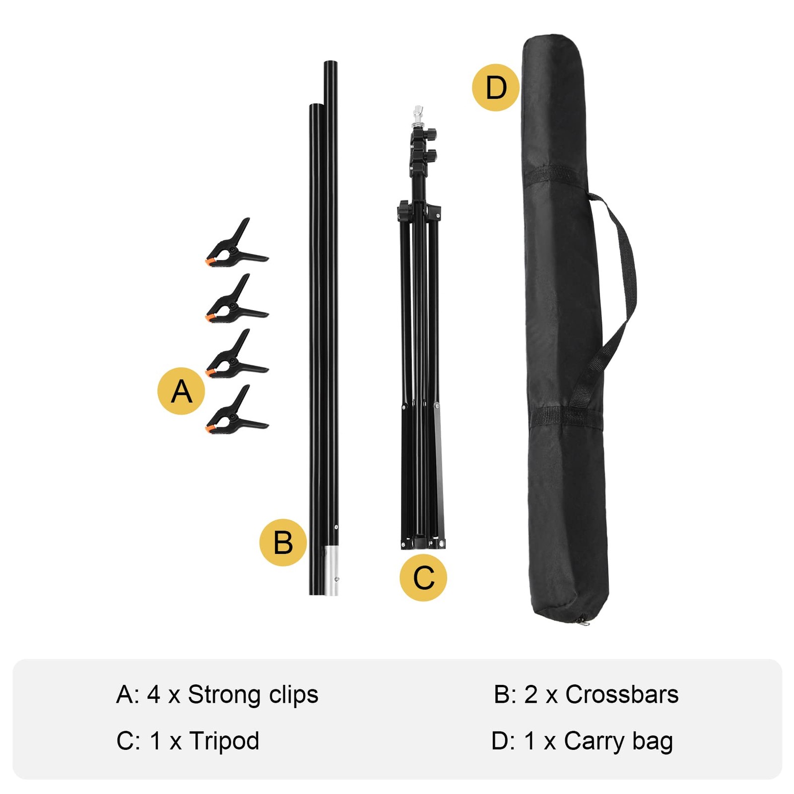 5×6.5ft Adjustable T-Shaped Backdrop Stand Carry Bag 4 Heavy Duty Clamps Kit