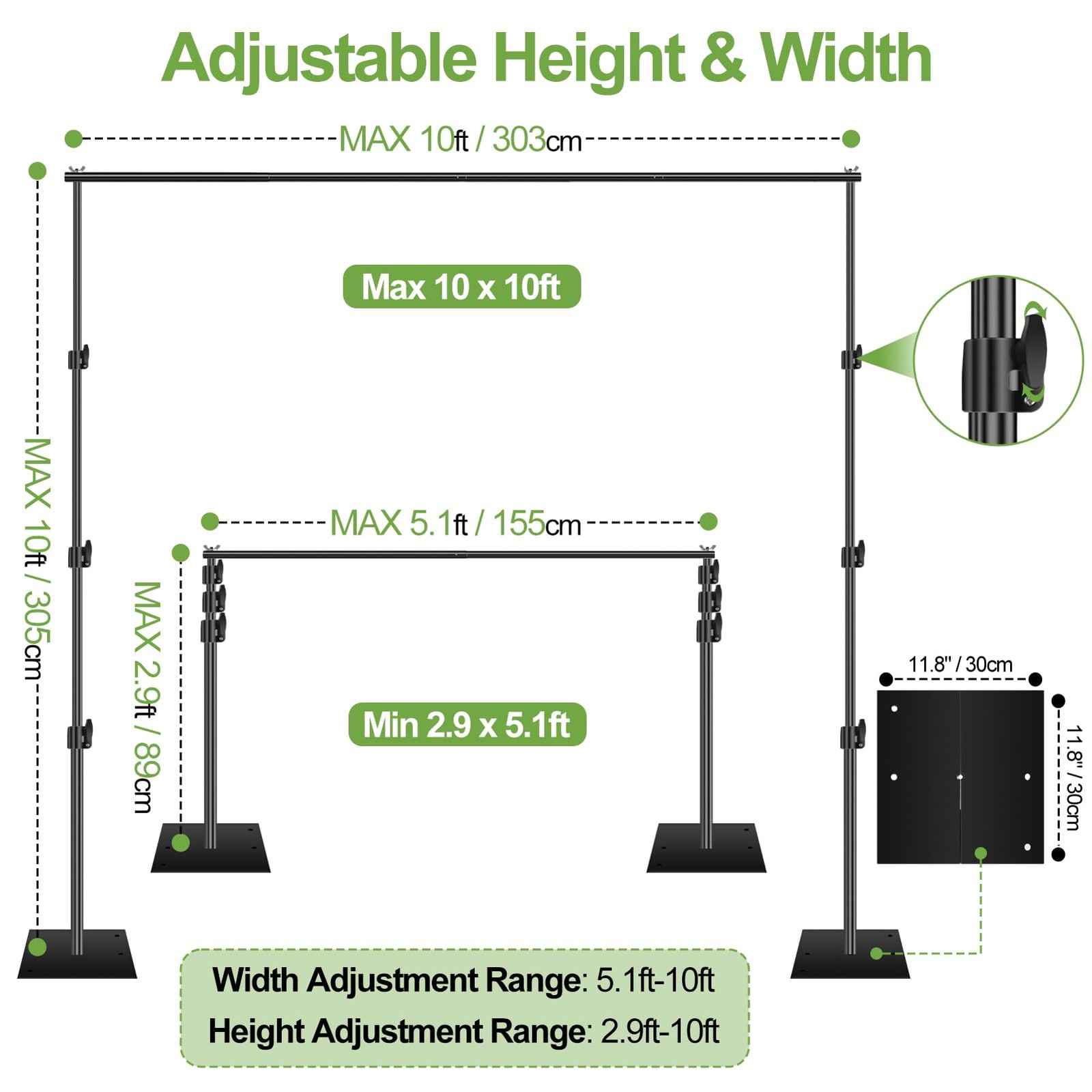 Heavy Duty Backdrop Stand, 10x10ft Adjustable Photo Background Stand Support …