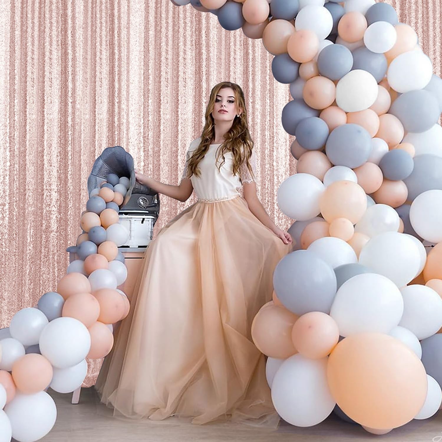 10x10FT Rose Gold Sequin Backdrop Curtain Photography Glitter Background