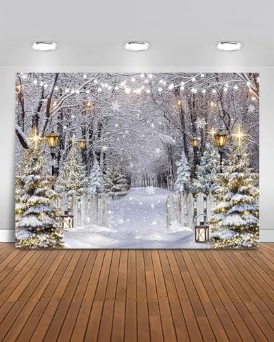 Winter Scene Backdrop Snow Forest Party Decorations for 7x5ft(82″x60″) White
